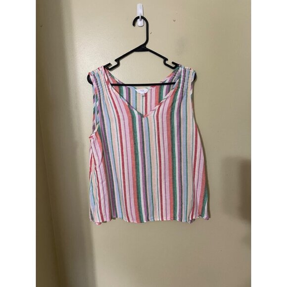 2 Linen Blend Sleevless toos Large Time and Tru Beachy Boho Lagenlook Lagom - Picture 9 of 15